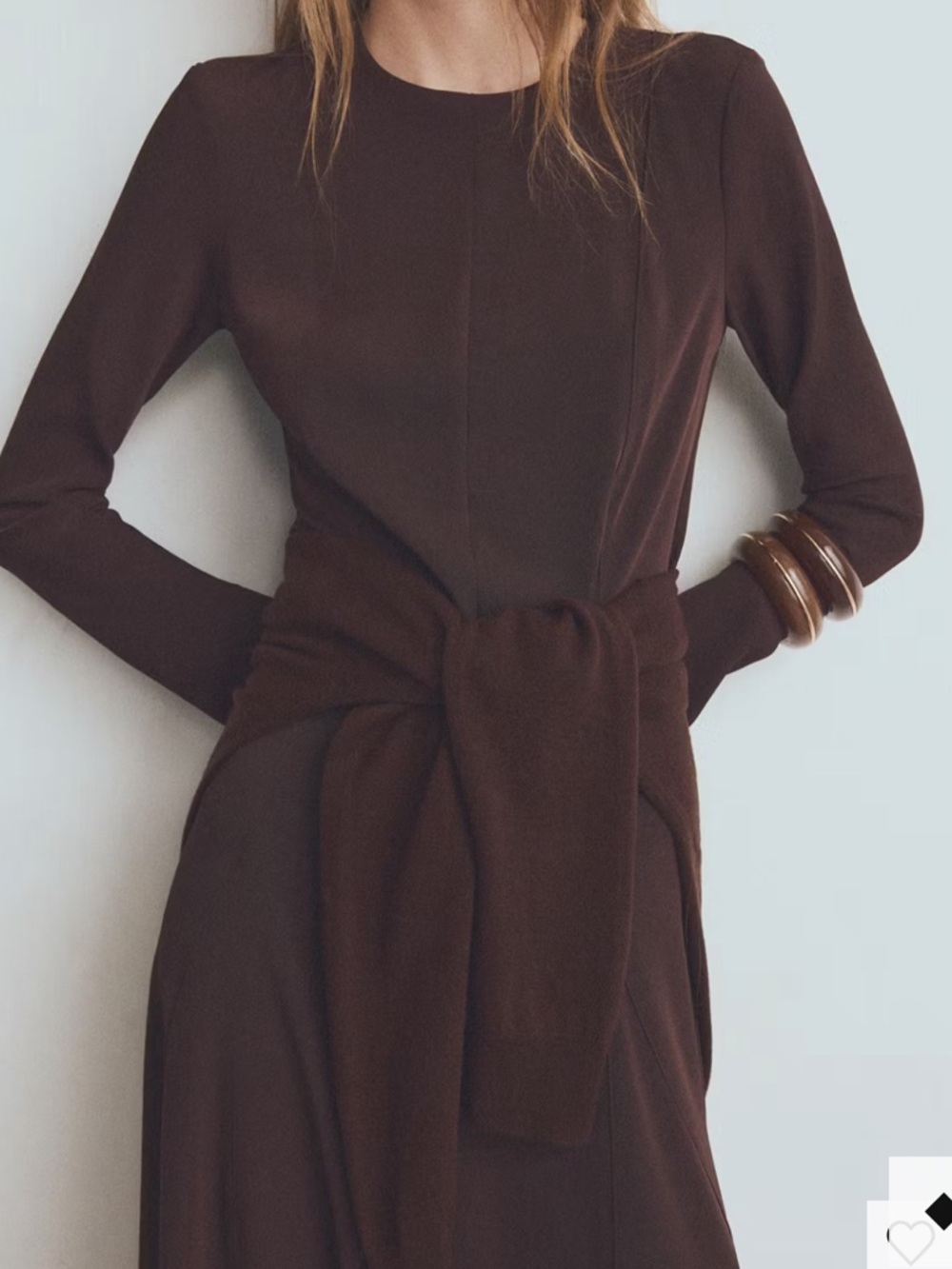 Mango Long-Sleeve Chocolate Brown Maxi Dress A-LINE DRESS WITH GODETS 1283 - Picture 5 of 5